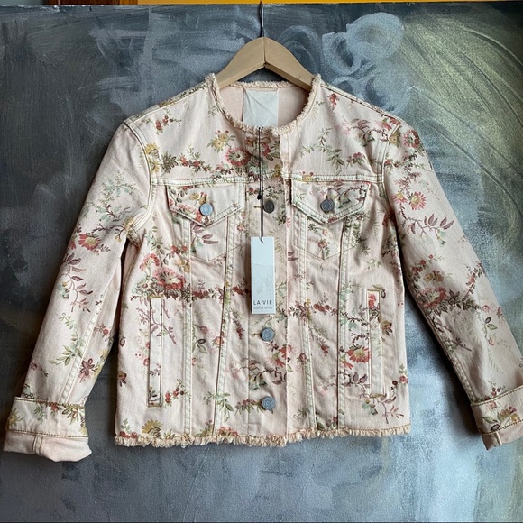Rebecca Taylor La Vie peach Floral Denim Jean Jacket - Picture 2 of 8